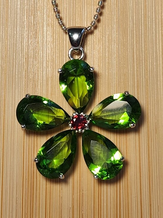 Very VTG 925 Peridot & Garnet Daisy Pendant 18" Necklace by C^A Château d'Argent - Picture 3 of 11